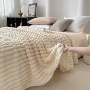 1pc Long Plush Fluffy Blanket, suitable for napping, office sofa, and air-conditioned environments. The vertical ribbed blanket is fade-resistant and has a soft touch.