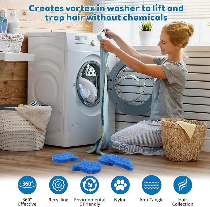 6PCS Pet Hair Remover for Laundry Reusable Dog & Cat Hair Catcher Microfiber Gentle Laundry Tool for Washing Machine Dryer Chemical-Free Cleaning - Washer