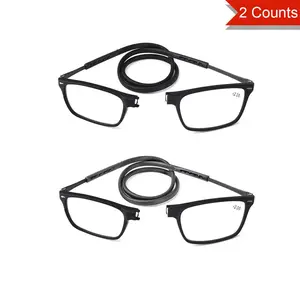 Portable Folding Reading Glasses, Anti- Light High Definition Resin Fashion Presbyopic Eyeglasses, Neck Reading Glasses, Square Frame Eyeglasses