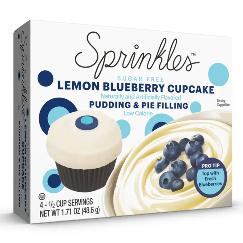 Sugar-Free Lemon Blueberry Cupcake Pudding & Pie Filling Mix (3-Pack, 1.71oz Each) - Ambient, Low-Calorie Keto Baking Ingredient, Gelatin-Based Gourmet Snack with Sprinkles, Single-Serve Prepackaged Custard Puddings & Jelly Bulk Pantry Staple
