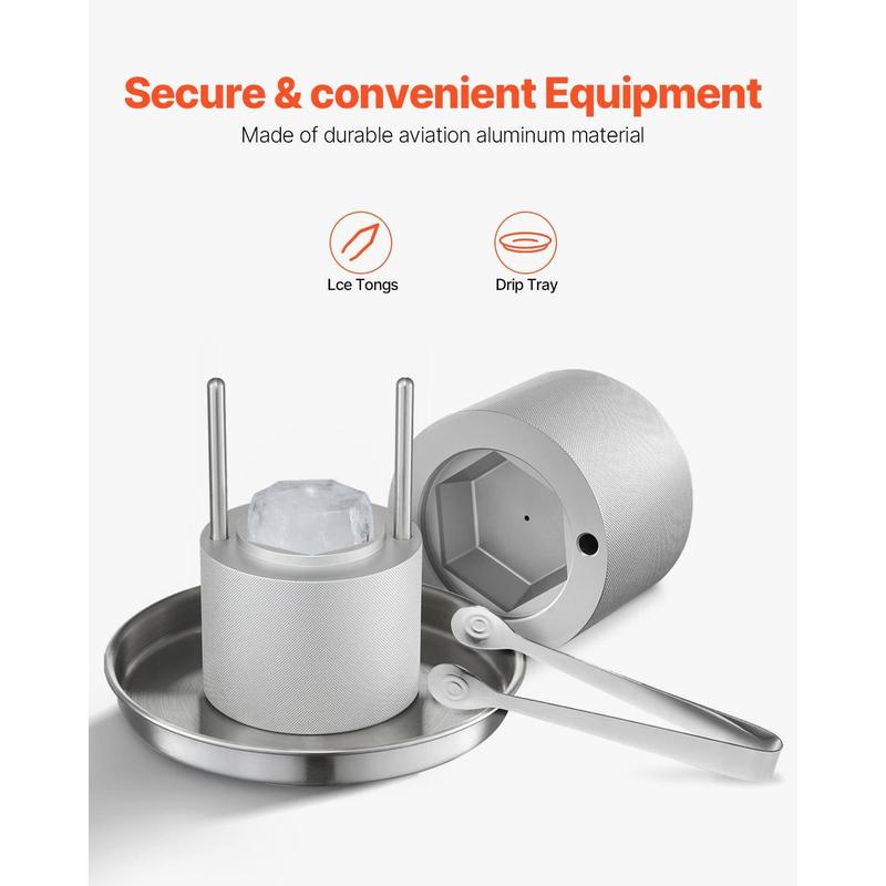 VEVOR Ice Diamond Press, TikTokShopBlackFriday, 2.4" Ice Ball Maker, Aviation Aluminum Diamond Ice Ball Press Kit for Ice Diamond, Ice Press with Tong and Drip Tray, for Whiskey, Cocktail, Bourbon, Scot on Party & Holiday