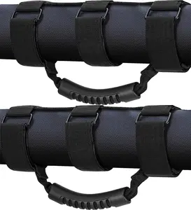 2 Pack Grab Handle Set Compatible with Jeep Wrangler TJ YJ JK, Easy-to-Fit 3 Straps Design for 1955-2023 Models (Black)