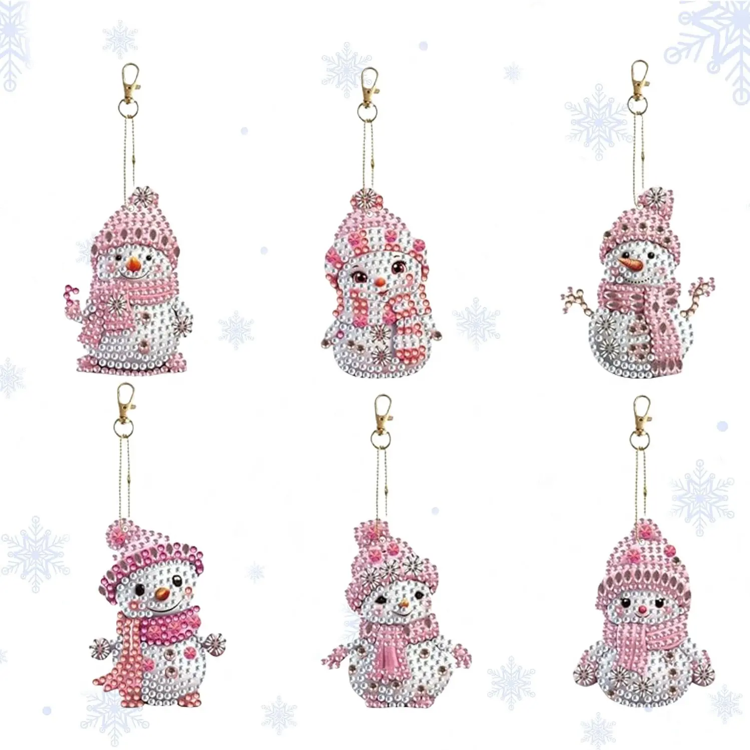 6 pieces/sets of DIY Christmas snowman theme, diamond painting art set keychains, Mosaic handicrafts, room decoration, keychain decoration, Diy acrylic keychain, Handmade keychain, Key Chain Decorations