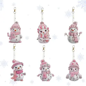6 pieces/sets of DIY Christmas snowman theme, diamond painting art set keychains, Mosaic handicrafts, room decoration, keychain decoration, Diy acrylic keychain