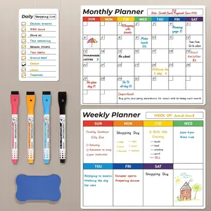 Magnetic Dry Erase Calendar for Refrigerator, 3 Pack Monthly, Weekly, Daily Magnet Fridge Whiteboard Calendar Planner for Shopping, Menu, to Do List, 4 Markers and Eraser, 14 x 11 Inches