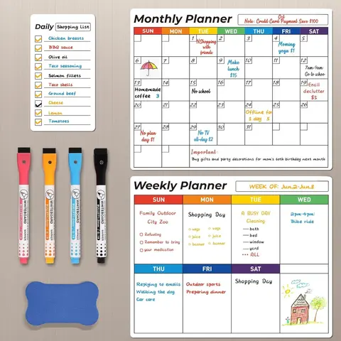 Magnetic Dry Erase Calendar for Refrigerator, 3 Pack Monthly, Weekly, Daily Magnet Fridge Whiteboard Calendar Planner for Shopping, Menu, to Do List, 4 Markers and Eraser, 14 x 11 Inches