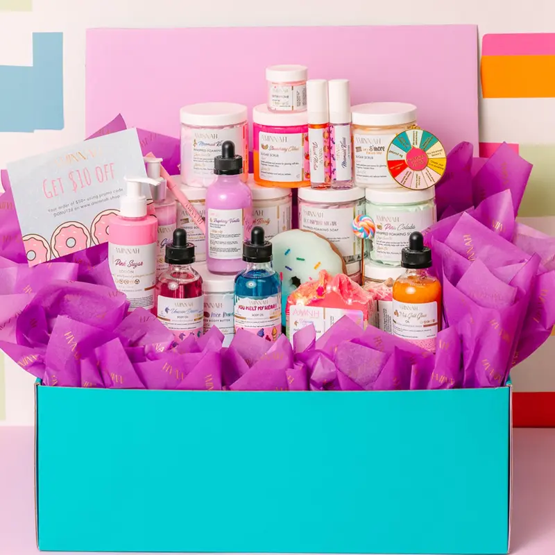 AMINNAH Self-Care Gift Set - Daily Cosmetic Box for Skin Repair with Full-Size Body Butter, Sugar Scrub, Body Oil & Lip Gloss for Women