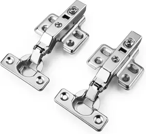 26mm Small Cup Soft Close Full Overlay Hinge for Thin Door Clip On Mounting Plate Concealed Cabinet Hinge with Screws Nickel Finish