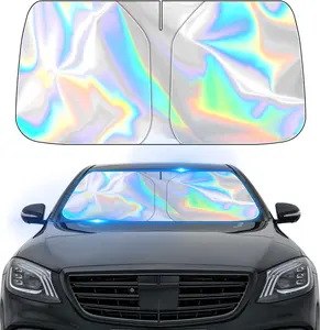 Iridescent Sun Shade for Car Windshield, Foldable Universal Car Windshield Upgrade Sunshade Enhanced UV Rays Reflective Sun Visor Shade Keeps Vehicle Cool