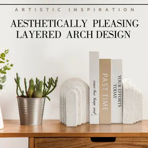 Heavy Duty Book Ends for Shelves, Decorative Book Stopper for Shelves, Resin Decor Bookends for Heavy Books, Modern Home Decor Aesthetic Book Ends Aesthetically Pleasing Layered Arch Design, Set of 2