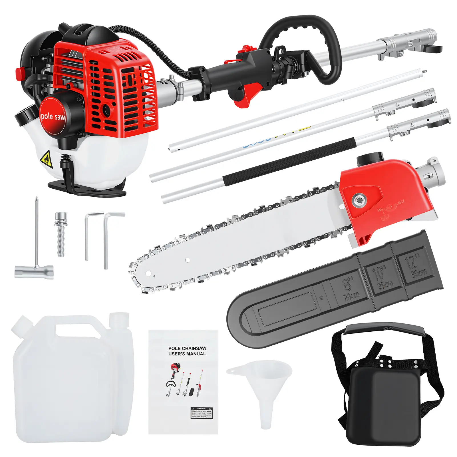 26CC Engine Gas Powered Pole Saw with Centrifugal Clutch, Metal Construction, 9.8FT Extendable Reach, 2-Cycle Powerful Garden & Courtyard Outdoor Tree Trimming Tool