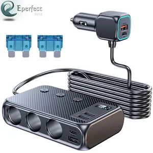 9in1 Cigarette Lighter Splitter with Independent Switches & LEDs Voltage Display