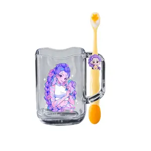 Cute Cartoon Character Toothbrush Cup, Acrylic Toothbrush Holder, Fun Fashion Bathroom Water Cup, Soft Bristle Toothbrush, Bath Accessories Gift