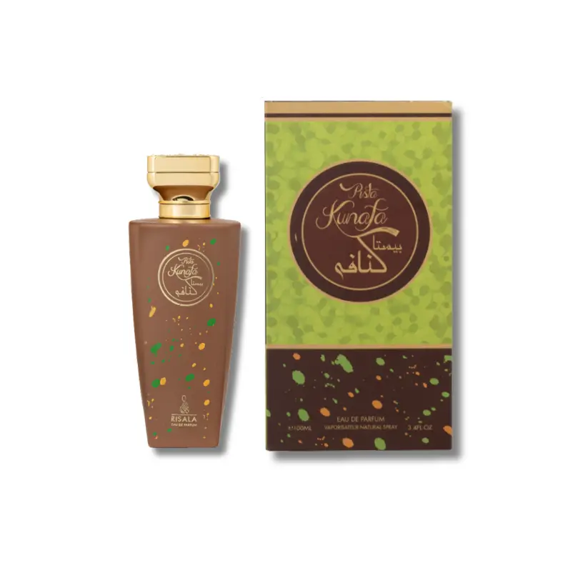Risala Pisto Kunafa Unisex Eau De Parfum - Luxurious Signature Scent with Aromatic, Sweet Spicy, Vanilla Notes, Fresh Wood Accents, 3.4 fl oz (100ml) Boxed Bottle, Single Item for Adults