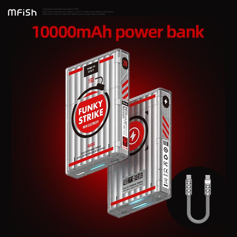 mfish FUNKY STRIKE 10000mAh Wireless Magnetic Power Bank Large Capacity Power Bank for iPhone, Apple, Watch, Headphones Accessories Charging
