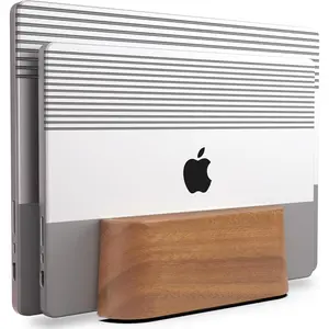 COREMINDED Adjustable Dual Vertical Laptop Stand for Desk, Wooden Laptop Holder, MacBook Pro Stand, Wood Mac Air Dock