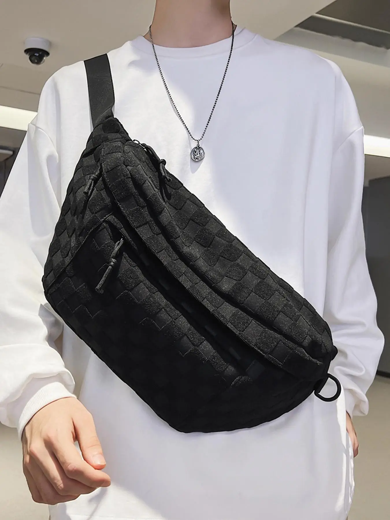 Women's Casual Simple Style Plaid Bum Bag, Crossbody Waist Pack Classic Grid Pattern, Sportive Plain Color Large Capacity Crossbody Sling Bags, Trendy