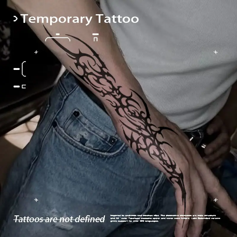 Dark Tribal Totem Herbal Juice Temporary Tattoo Design Semi-Permanent Waterproof Long-Lasting Arm Hand Body Art Temporary Tattoos Stickers Unisex for Men Women