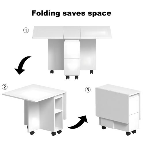 [Bellemave]5-piece set/Folding Drop Leaf Dining Table Set for 4 with 4 Chairs, Space Saving Foldable Dining Table with Storage and 6 Wheels, 47.2 inch D x 23.6 inch W x 30.3 inch H, White