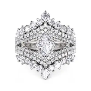 Jeulia 2PCS Interchangeable Engagement Ring Set for Women; 925 Sterling Silver Marquise/Pear Cut Wedding Ring Set Romantic Anniversary Christmas Bridal Set with Jewelry Gift Box