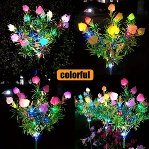 Solar Powered Jasmine Garden Lawn Light, LED Outdoor Decorative Lamp, Colorful Artificial Flowers for Pathway Decoration, Solar Powered Gardening Light, Durable, Solar Pathway Lights, Garden Decorative Lighting