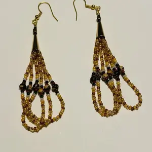 Brown Dangle Beaded Earrings with Gold Hooks and Multicolor Beads for Stylish Accessory
