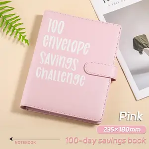 100 Envelope Challenge Binder Money Saving Binder, Easy and Fun Way to Save $5,050, Cash Stuffing Binder Budget Planner Savings Challenge Book (Black&Pink)