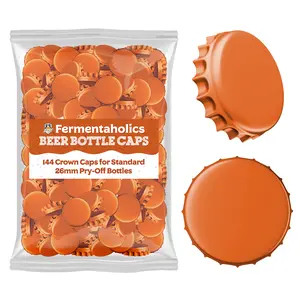 Fermentaholics Orange Beer Bottle Caps - 144 Count Oxygen Absorbing Bottle Lids – 26mm
