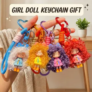 Funny Girl Keychain Gift - Cute Cartoon Puff Doll Backpack Charm, Kawaii Bag Accessory, Stress Relief Toy, Party Favor for Coworkers & Kids