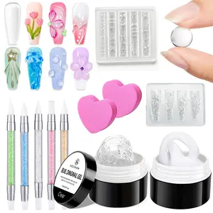 3D Gel Nail Art Sculpting Gel, 15ml Large Capacity Non-Sticky Clear Solid Builder Gels for Nails, Molding Hard Gels for Nail Art Charms, U V LED, with Silicone Flower Mold Manicure Home DIY