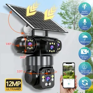 kepeak-Triple Lens Solar Powered 4G Camera, 3-Channel Simultaneous Monitoring Outdoor Surveillance Cam with PTZ Control,8000mAh Battery, Weatherproof