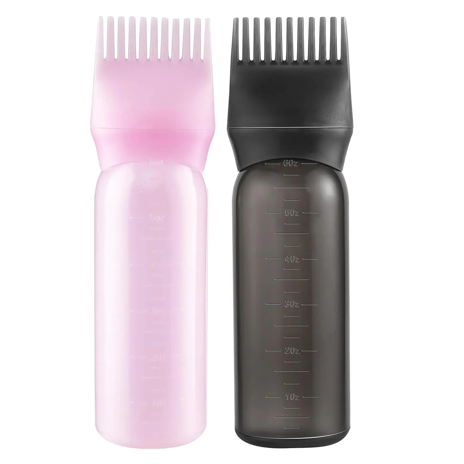 200ml Black &   Plastic Hair Oiling & Dye Application Bottle with Mist  & Continuous , 3.2" x 6.1" Rectangular Bottle, 2-Pack with Scalp Massage Comb