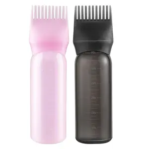 200ml Black &   Plastic Hair Oiling & Dye Application Bottle with Mist  & Continuous , 3.2" x 6.1" Rectangular Bottle, 2-Pack with Scalp Massage Comb