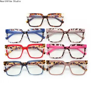 Two-Tone Color-Block Square Eyeglasses — 2026 New Arrival TR90 Blue-Light Blocking Non-Prescription Glasses — Stylish Western-Style Frames