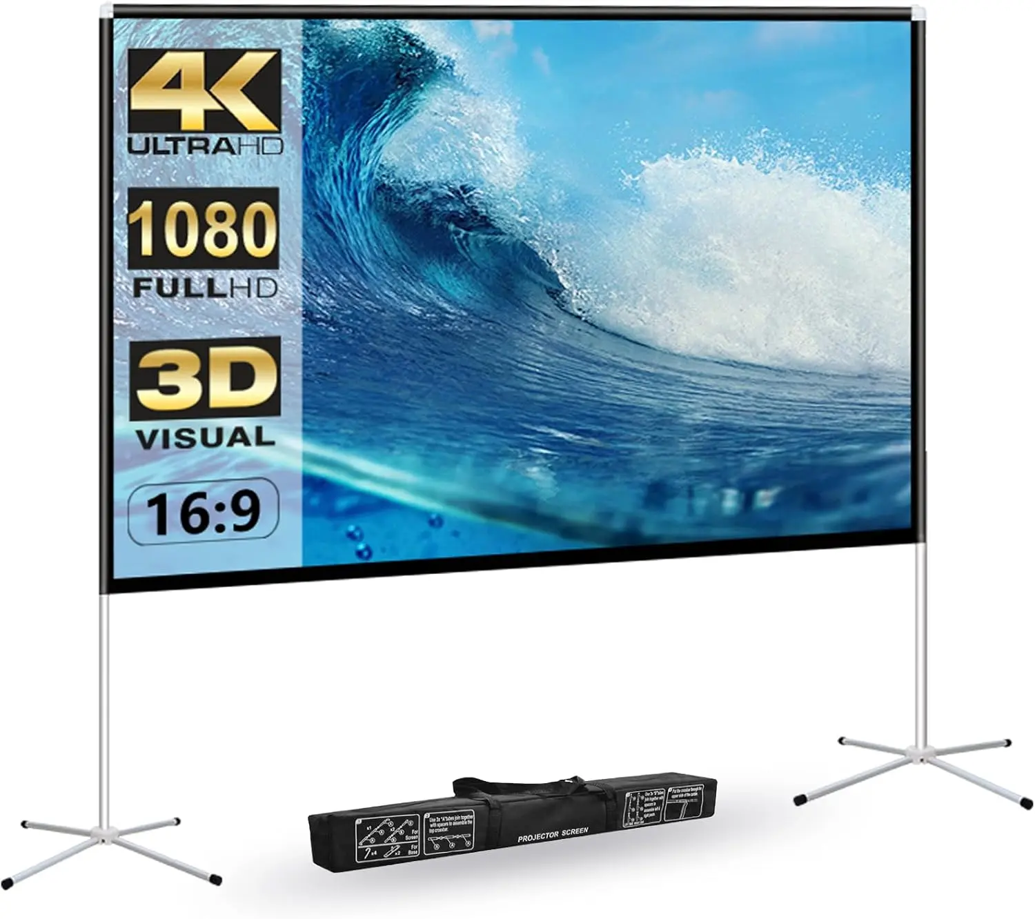 Projector Screen Outdoor Portable Movie: 120 inch Foldable Projection Screen with Stand  and Carry Bag for Camping Party