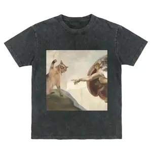 Retro Funny Vintage Graphic Tee, Cat Painting T-Shirt, Unisex Meme Cringe Funny Dumb Shirt, Menswear Womenswear Streetwear