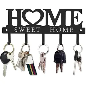 [New Deal] Key Holder Hooks Organizer Hanger Rack Wall Mounted with Screws and Anchors Home Sweet Home Wall Metal Decor for Entryway Front Door Kitchen Hallway Garage Mudroom Office 9.8inches/25cm Shelves Hanging