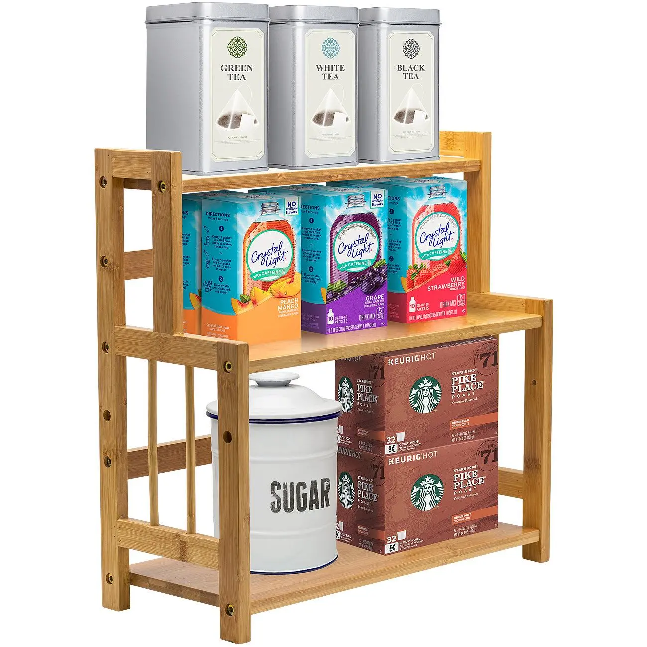 Bamboo 3-Tier Countertop Stand for Kitchen and Household Organizing with Adjustable Features - Shelf