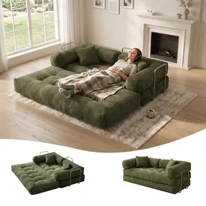 80.7" 5-in-1 Corduroy Futon Couch for Small Spaces,Convertible Sleeper Sofa Bed, Floor Modular Sofa with Fixed-Shape Frame,For Guest Bed & Kids Play Area with Washable Cover,teddy sofa for Adults,No-Assembly