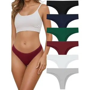Cotton Thongs for Women, Seamless Womens Underwear Breathable Briefs Comfortable Panties 6 pack