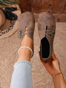Women's Soft Sole Round Toe Buckle Flat Shoes, Lightweight Flats, Lightweight Casual Style, Textile Upper, Rubber Sole, Fashion Formal Shoes, Versatile Shoes
