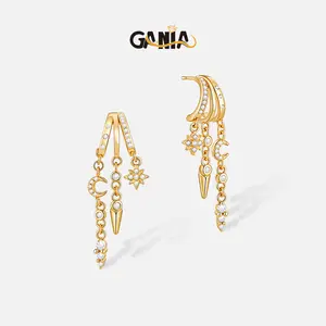 GANIA Gold Earrings for Women Triple Huggie Dainty Dangle Trendy Small Hoops Long Drop Chain Hypoallergenic Fashion  Valentine's Day gift
