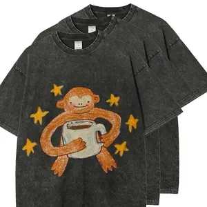 Women's Vintage Monkey Coffee Graphic T Shirt, Cute Star Print Loose Tees, Short Sleeve Casual Cotton Tops for Summer