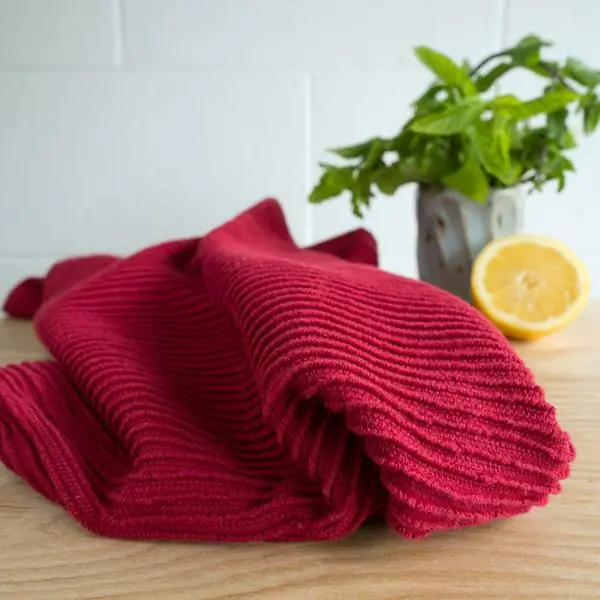 Carmine Red Solid Rectangular Thick Terry Cotton Cleaning Dishtowel - Home Care Cloth, Highly Absorbent, Super Soft, Machine Washable, Tumble Dry Safe, 18in W x 28in L, Ripple