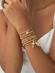 Bohemian Ccb Cross Heart Fashion Bracelet Set, Bohemian Bracelets, Elegant Light Luxury Jewelry Gift for Women, Perfect for Daily Wear & Parties