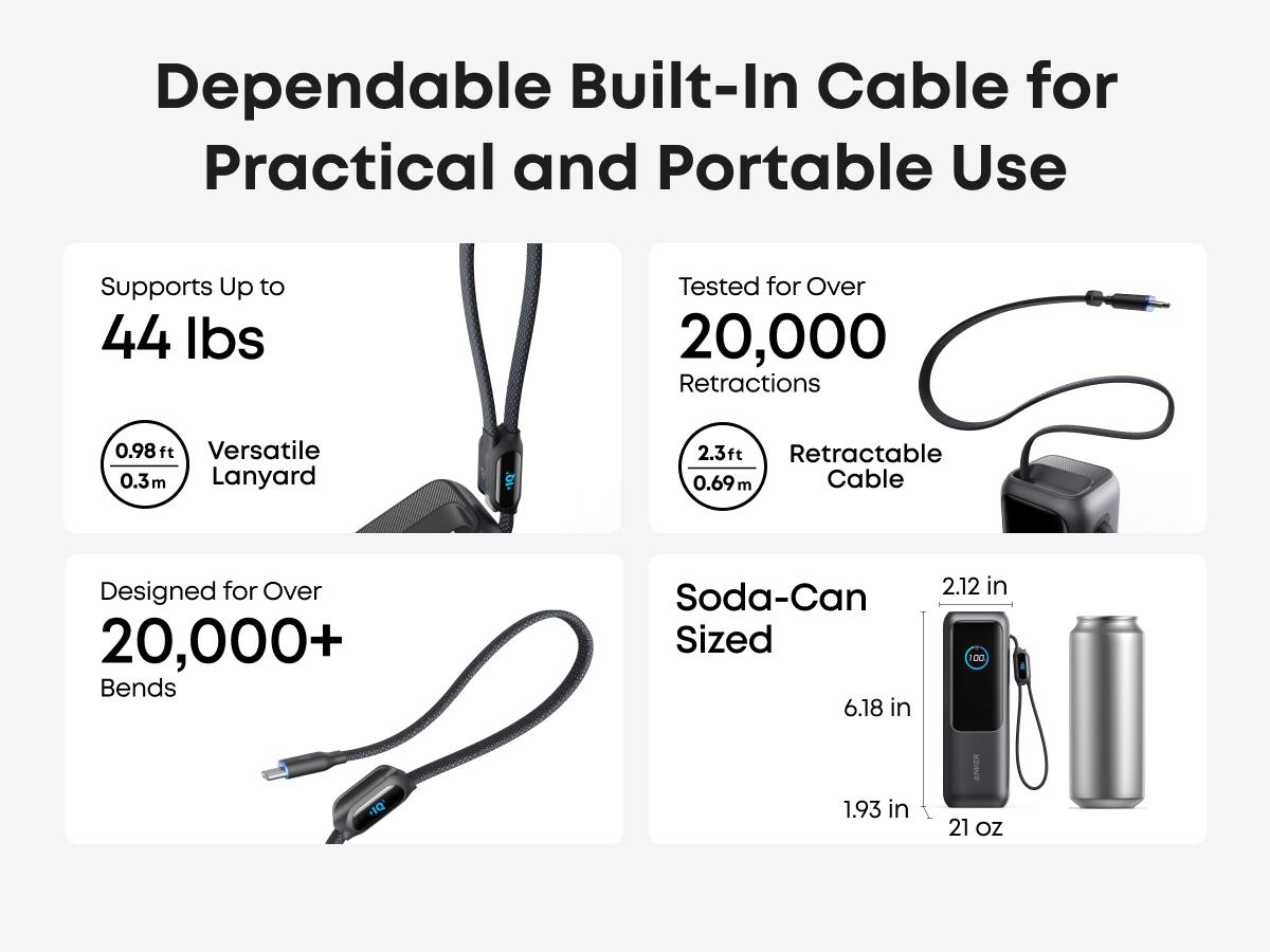 Anker Laptop power bank (25K, 165W, Built-In and Retractable Cables) and Anker Laptop Charger (140W, 4-Port, PD 3.1)