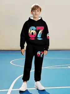 Boys' Baseball Candy Grain 67 Sports Set, Youth Kits, Hooded Sweatshirt, Hoodies, Sweatpants, Cool Melt Design, Casual Kids Fashion, Clothes Kids, Fall & Winter
