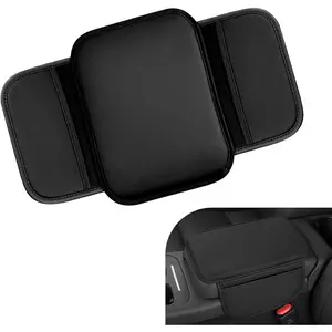 Center Console Cover, Leather Armrest Cover Cushion with 2 Storage Bags, Soft Centre Console Protector Covers, Universal  Interior Accessories, for  , SUV (Black)