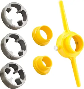 6-Piece PVC Pipe Threading Tool Set, Reusable Pipe Threader Kit, Plumbing Tool Kit, Round Pipe Die Set with 1/2-Inch Dies.