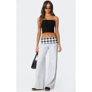 Edikted Women's Beth Gingham Fold Over Pants
